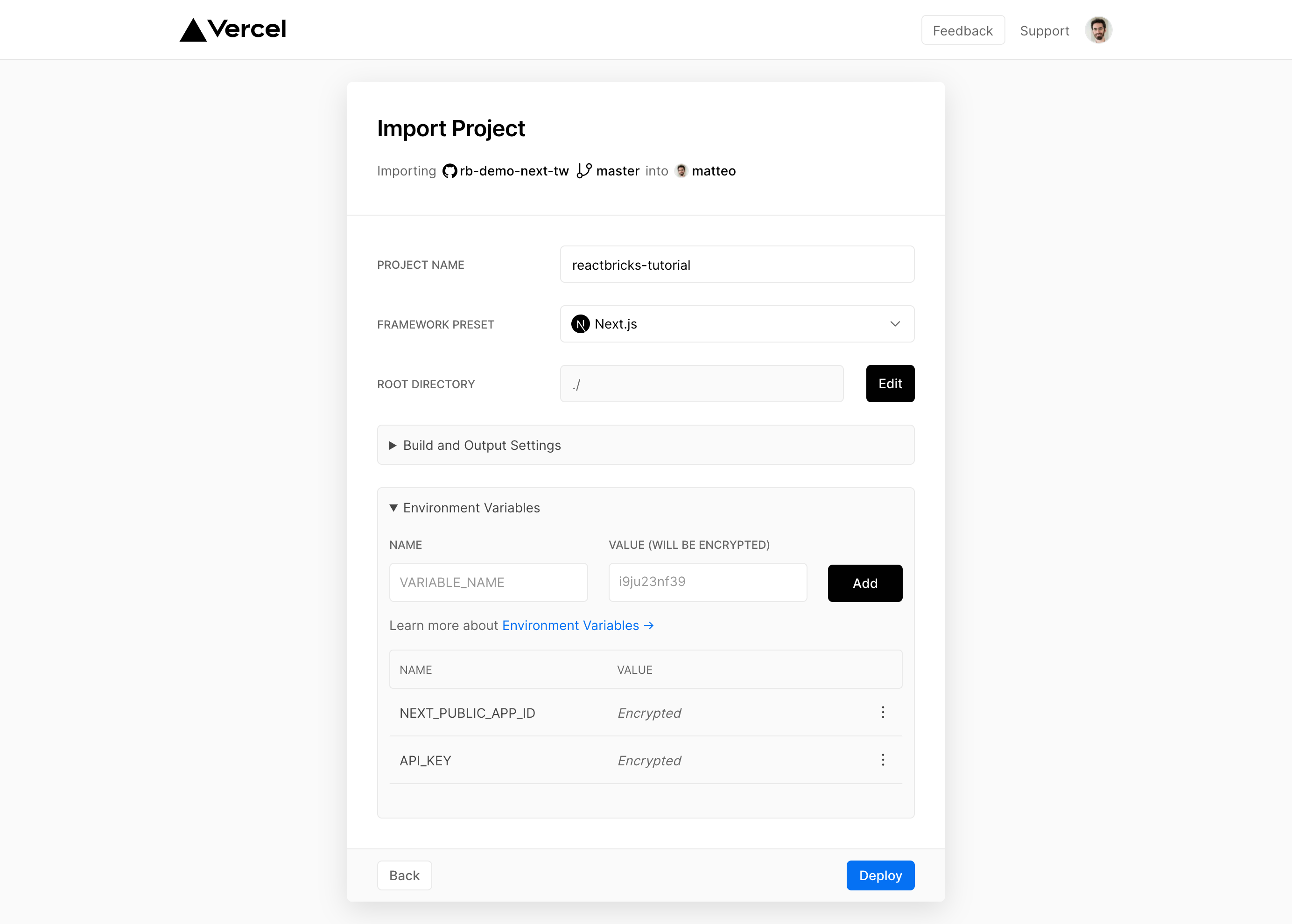 Environment variables on Vercel